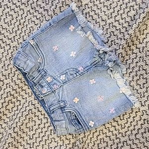 Cat & Jack Girls' Frayed Jean Shorts with Embroidered Flowers Size 2
